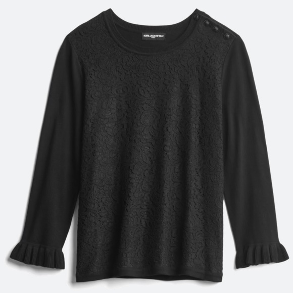 Karl Lagerfeld Sweaters - Karl Lagerfeld Paris Black Nedvia Lace Mix Lightweight Sweater Top - Size XS